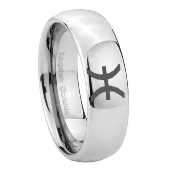 10mm Pisces Zodiac Mirror Dome Tungsten Carbide Wedding Band Ring