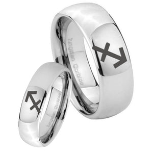 Bride and Groom Sagittarius Zodiac Mirror Dome Tungsten Mens Wedding Ring Set