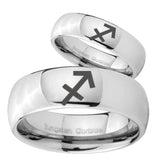 Bride and Groom Sagittarius Zodiac Mirror Dome Tungsten Mens Wedding Ring Set