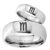 Bride and Groom Scorpio Horoscope Mirror Dome Tungsten Men's Wedding Ring Set