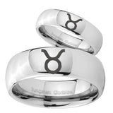 Bride and Groom Taurus Horoscope Mirror Dome Tungsten Personalized Ring Set