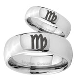 Bride and Groom Virgo Zodiac Mirror Dome Tungsten Carbide Promise Ring Set