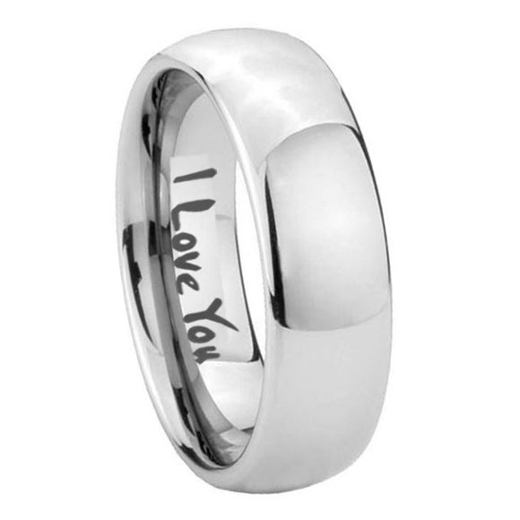 8mm I Love You Mirror Dome Tungsten Carbide Wedding Bands Ring