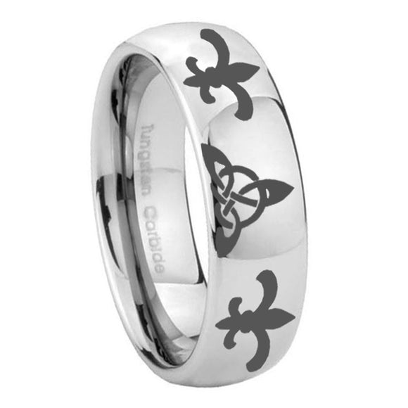 10mm Celtic Triangle Fleur De Lis Mirror Dome Tungsten Wedding Band Ring