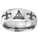 8mm Celtic Triangle Fleur De Lis Mirror Dome Tungsten Carbide Men's Ring