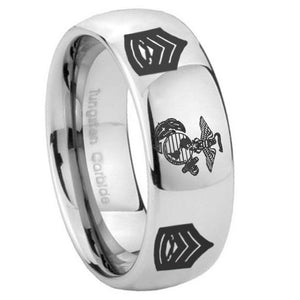 8mm Marine Army Sergeant Mirror Dome Tungsten Carbide Mens Ring Engraved