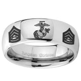 8mm Marine Army Sergeant Mirror Dome Tungsten Carbide Mens Ring Engraved