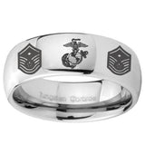 8mm Marine Chief Master Sergeant  Mirror Dome Tungsten Carbide Mens Anniversary Ring