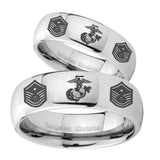 His Hers Marine Chief Master Sergeant  Mirror Dome Tungsten Men's Wedding Band Set