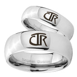 Bride and Groom CTR Mirror Dome Tungsten Carbide Bands Ring Set