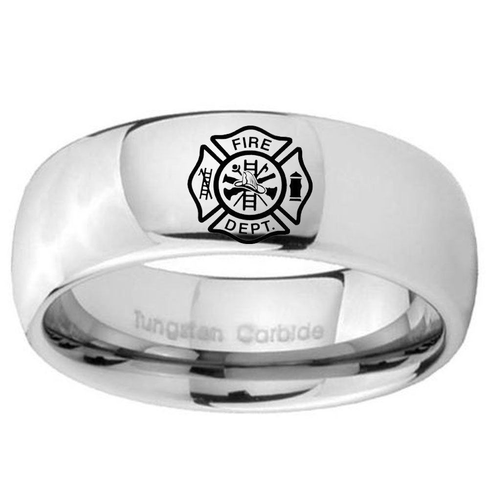 8mm Fire Department Mirror Dome Tungsten Carbide Mens Ring Personalized