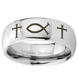 10mm Fish & Cross Mirror Dome Tungsten Carbide Custom Ring for Men