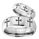 His Hers Multiple Christian Cross Mirror Dome Tungsten Custom Ring for Men Set