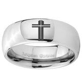 8mm Flat Christian Cross Mirror Dome Tungsten Carbide Men's Wedding Band