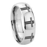 8mm Multiple Christian Cross Mirror Dome Tungsten Carbide Mens Wedding Ring