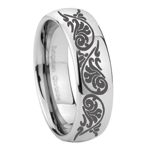 10mm Etched Tribal Pattern Mirror Dome Tungsten Carbide Custom Mens Ring