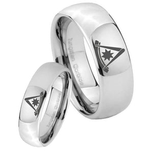 His and Hers Pester Master Masonic Mirror Dome Tungsten Men's Band Ring Set