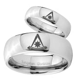 His and Hers Pester Master Masonic Mirror Dome Tungsten Men's Band Ring Set