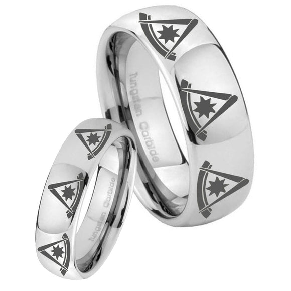 His Hers Multiple Pester Master Masonic Mirror Dome Tungsten Mens Band Set