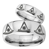 His Hers Multiple Pester Master Masonic Mirror Dome Tungsten Mens Band Set