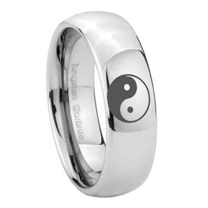 8mm Yin Yang Mirror Dome Tungsten Carbide Mens Wedding Band