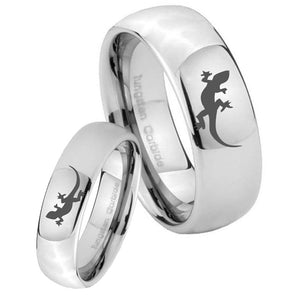 Bride and Groom Lizard Mirror Dome Tungsten Carbide Men's Engagement Ring Set