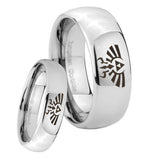 Bride and Groom Zelda Skyward Sword Mirror Dome Tungsten Men's Band Ring Set