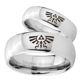 Bride and Groom Zelda Skyward Sword Mirror Dome Tungsten Men's Band Ring Set