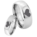 Bride and Groom Heart Mirror Dome Tungsten Carbide Personalized Ring Set