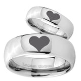 Bride and Groom Heart Mirror Dome Tungsten Carbide Personalized Ring Set