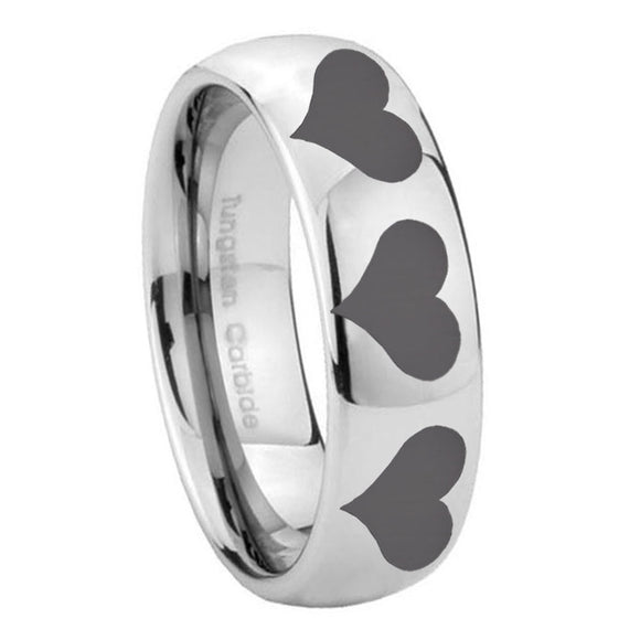8mm Multiple Heart Mirror Dome Tungsten Carbide Mens Engagement Band