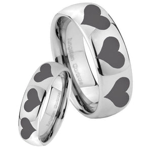 Bride and Groom Multiple Heart Mirror Dome Tungsten Carbide Promise Ring Set