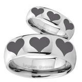 Bride and Groom Multiple Heart Mirror Dome Tungsten Carbide Promise Ring Set