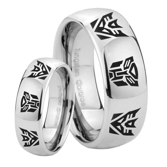 His Hers Transformers Autobot Decepticon Mirror Dome Tungsten Custom Mens Ring Set