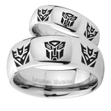 His Hers Transformers Autobot Decepticon Mirror Dome Tungsten Custom Mens Ring Set