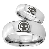 Bride and Groom Skull Mirror Dome Tungsten Carbide Mens Ring Engraved Set