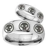 Bride and Groom Multiple Skull Mirror Dome Tungsten Mens Ring Personalized Set