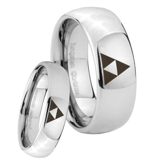 Bride and Groom Zelda Triforce Mirror Dome Tungsten Carbide Men's Bands Ring Set