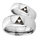 Bride and Groom Zelda Triforce Mirror Dome Tungsten Carbide Men's Bands Ring Set