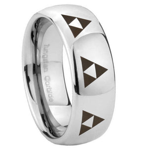 10mm Multiple Zelda Triforce Mirror Dome Tungsten Carbide Mens Anniversary Ring