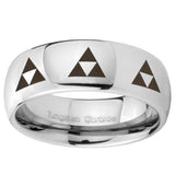 8mm Multiple Zelda Triforce Mirror Dome Tungsten Carbide Wedding Band Mens
