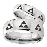 His Hers Multiple Zelda Triforce Mirror Dome Tungsten Mens Engagement Band Set