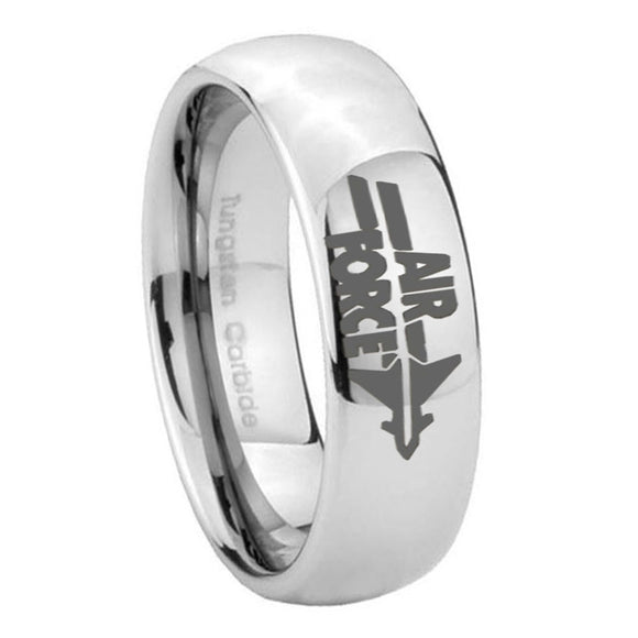 8MM Classic Mirror Dome Air Force Tungsten Carbide Silver Engraved Ring