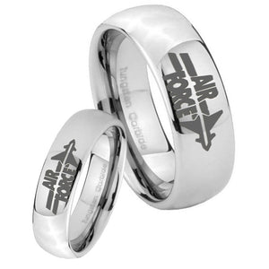 His Her Classic Mirror Dome Air Force Tungsten Carbide Silver Rings Set