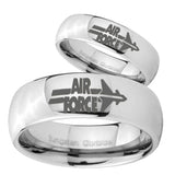 His Her Classic Mirror Dome Air Force Tungsten Carbide Silver Rings Set