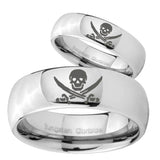 Bride and Groom Skull Pirate Mirror Dome Tungsten Carbide Men's Bands Ring Set