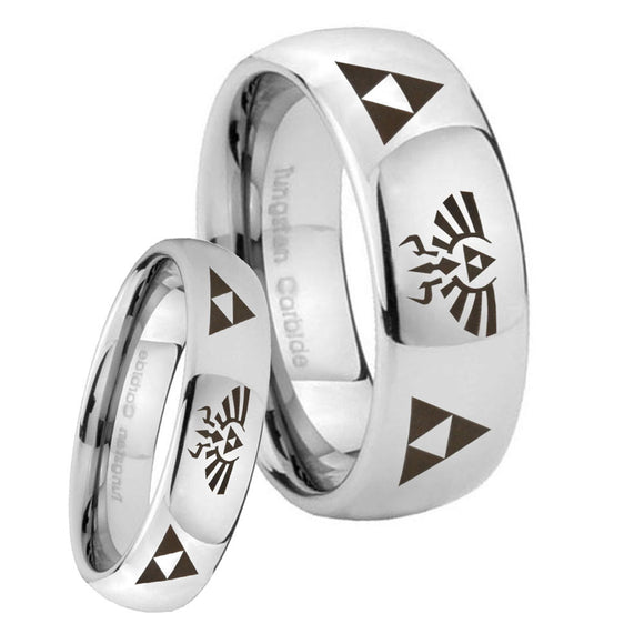 Bride and Groom Legend of Zelda Mirror Dome Tungsten Anniversary Ring Set