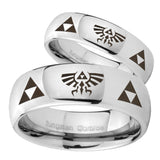 Bride and Groom Legend of Zelda Mirror Dome Tungsten Anniversary Ring Set