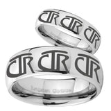 Bride and Groom Multiple CTR Mirror Dome Tungsten Carbide Bands Ring Set
