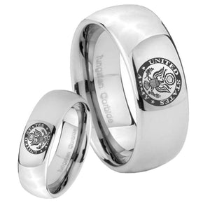 His and Hers U.S. Army Mirror Dome Tungsten Mens Ring Personalized Set